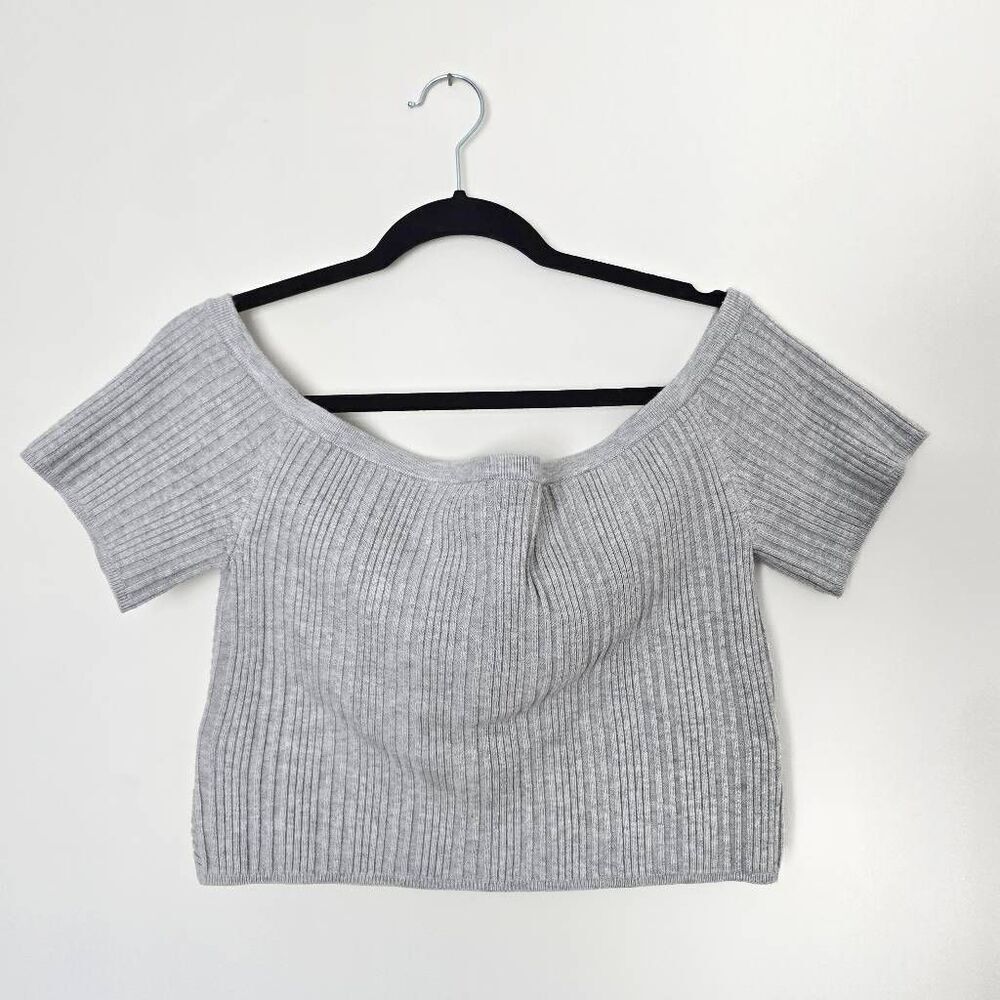 Aerie Reversible Crop Sweater Women's XL Ribbed Strechy Gray Top